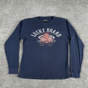 Lucky Brand Shirt Mens Large Thermal Blue High Low Show Down Long Sleeve